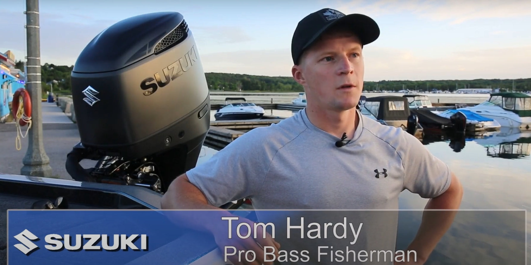 Load video: Join angler Tom Hardy as he showcases the exceptional power and performance of the Suzuki DF250 outboard motor