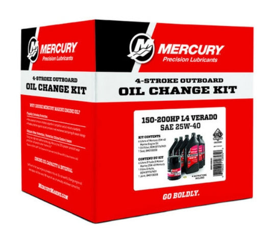 Mercury 150-200HP L4 Verado SAE 25W-40 Synthetic Blend Oil Change Kit 8M0188358