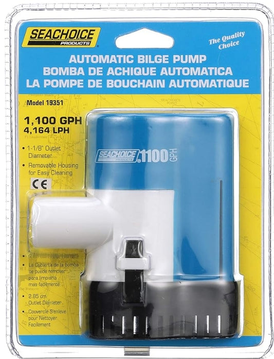 Seachoice Automatic Bilge Pump, 1,100 GPH, 1-1/8 in. Hose Size, 4 Amps at 12V DC