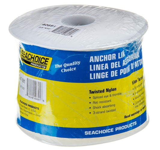 SEACHOICE 3-Strand Twisted Nylon Anchor Line 3/8" x 50' 40691 White