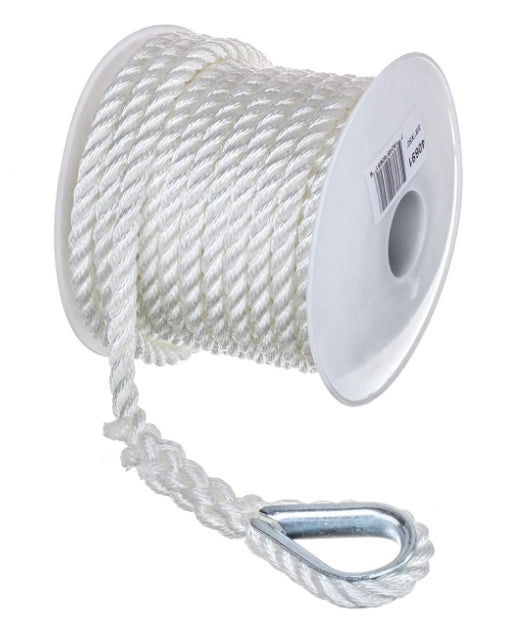 SEACHOICE 3-Strand Twisted Nylon Anchor Line 3/8" x 50' 40691 White